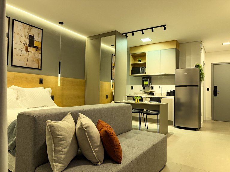 64B Studio premium aconchegante com sofá-cama